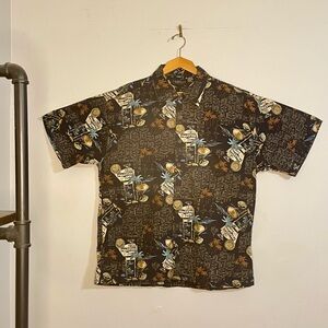 Vintage Martini Time Cotton Rayon Cactus Black Label SS Button Down Shirt Sz XL